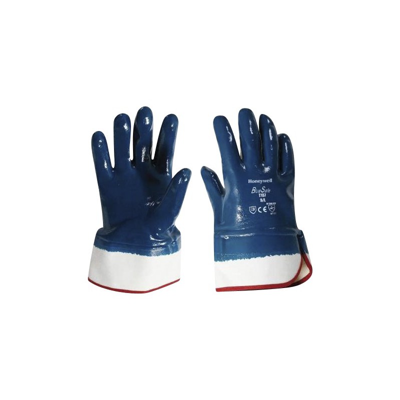 T157 Bluesafe Manchet katoenen handschoen met nitril coating